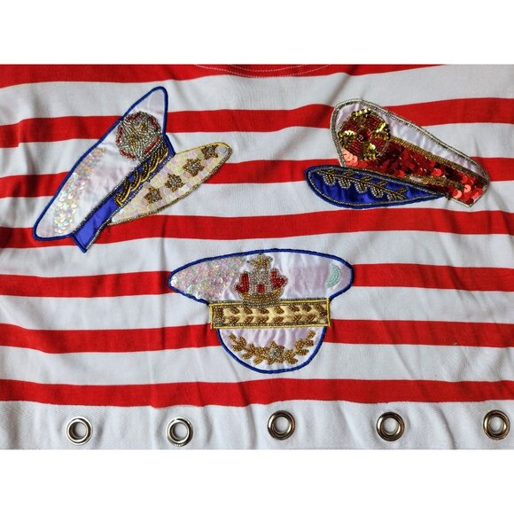 Vtg Victoria Harbour Nautical Captain Tee Beaded Embroidered Red Stripe Shirt - Picture 4 of 5
